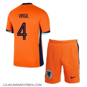 Camisa de Futebol Holanda Virgil van Dijk #4 Equipamento Principal Infantil Europeu 2024 Manga Curta (+ Calças curtas)